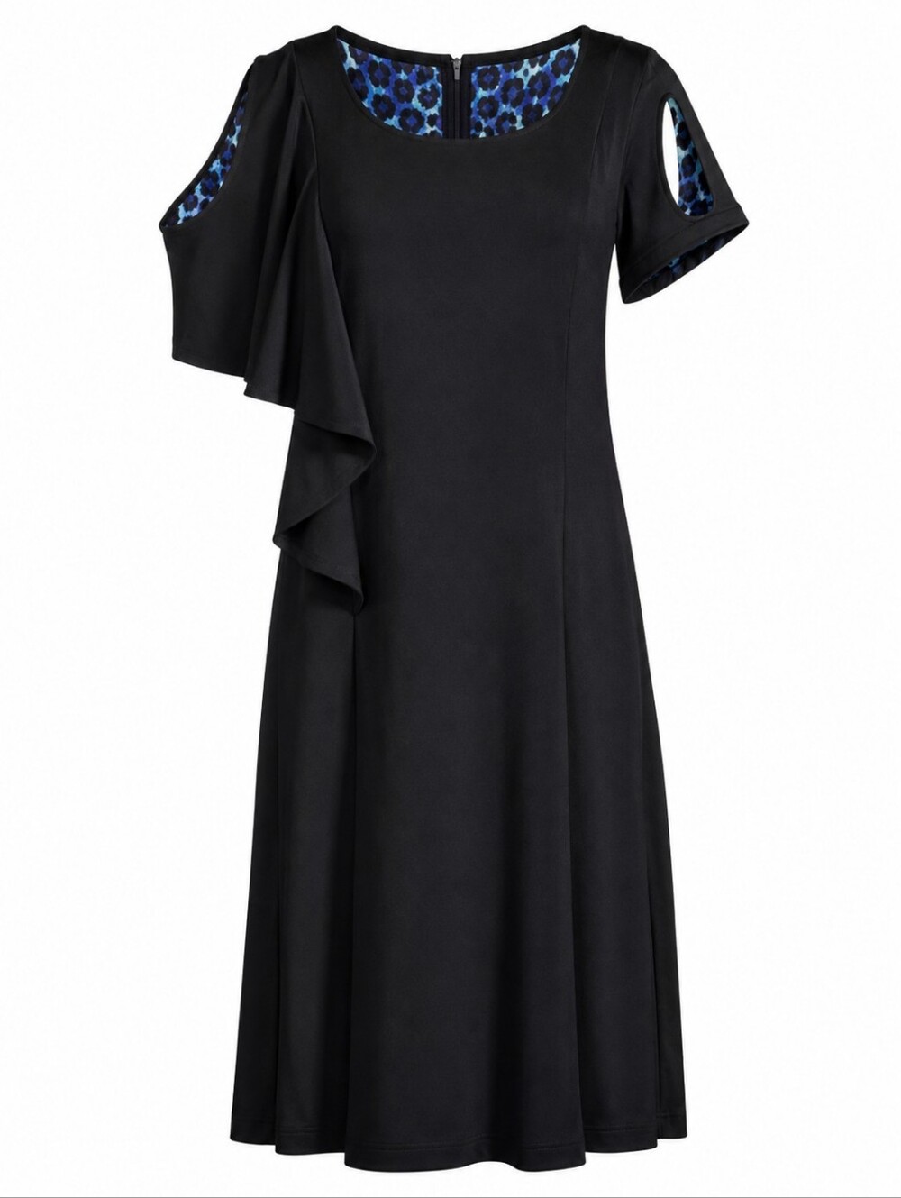 SPIEGEL | NWT Black Asymmetrical Sleeves Ruffle Blue Animal Print Lining | 16